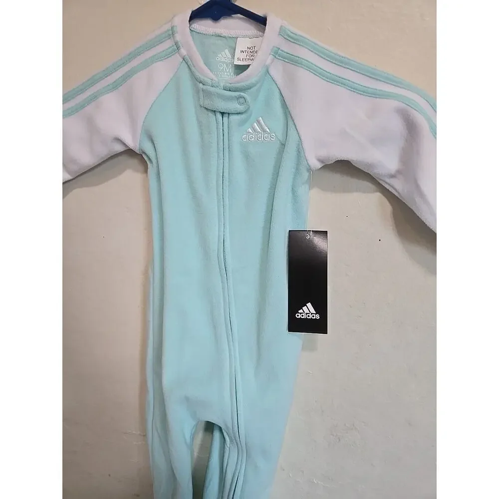 Adidas Micro Fleece Footie Lt Aqua. 9m. New